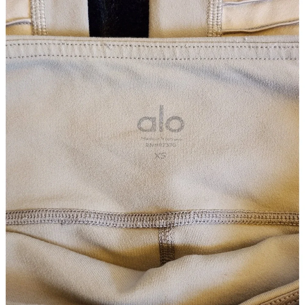 Alo Yoga Leggings Womens XS Beige High Waist Mesh Ankle Yoga Gym Pants Stretch